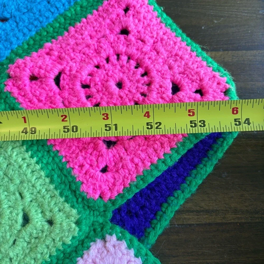 Vintage Granny Square Colorful Crochet Blanket Pink Yellow GrannyCore Throw